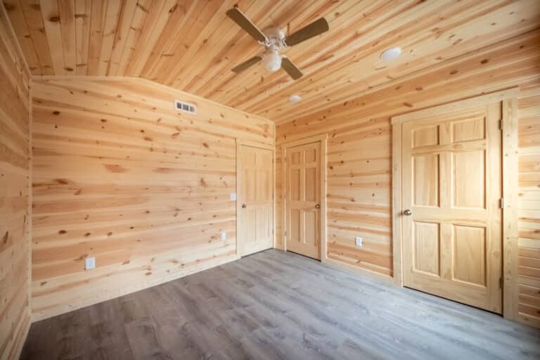 finished cabin bedroom