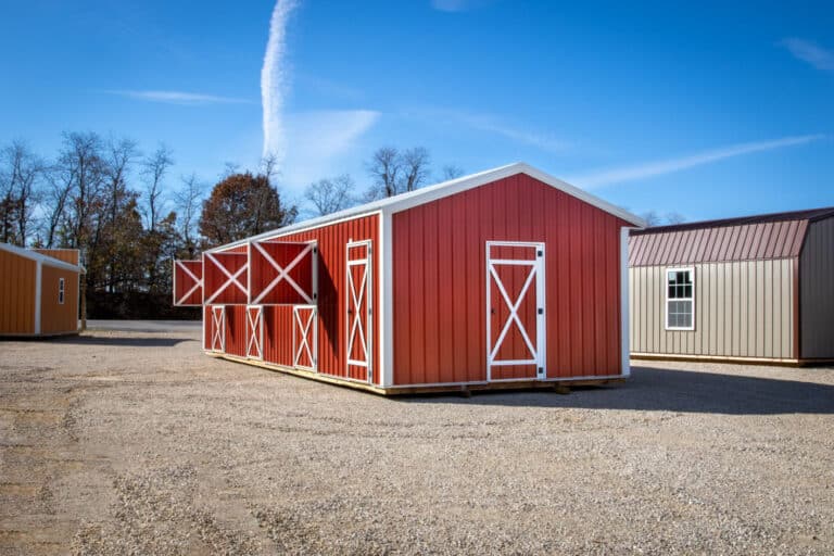 loafing shed with red metal siding in jackson mo